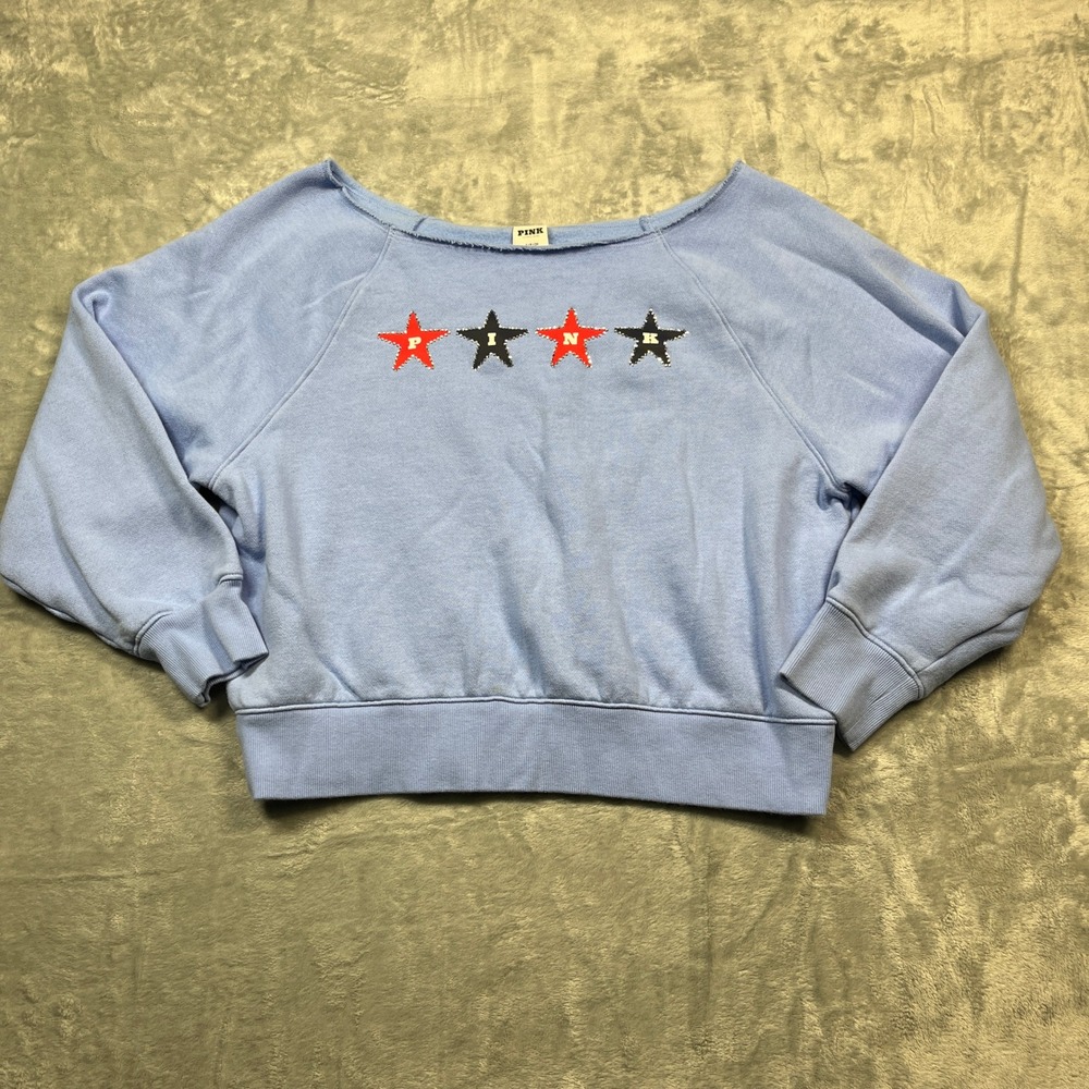 PINK Victoria's Secret Cropped Sweatshirt Womens Small Blue Studded Star